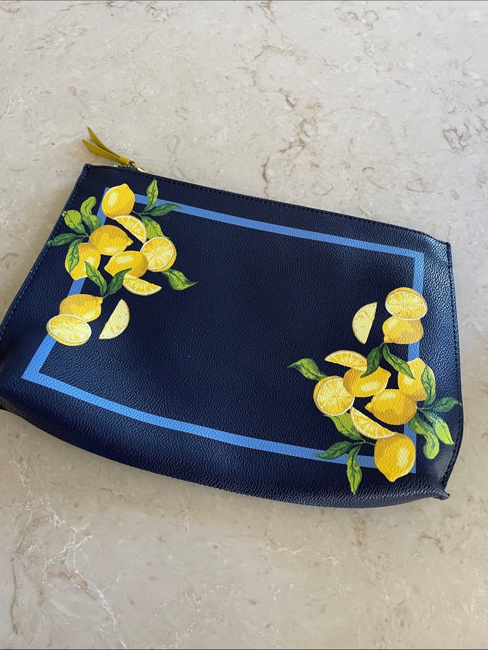 Banana Republic Navy and Yellow Lemon Print Zip Pouch